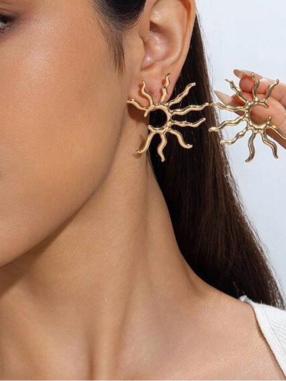 Gold Sunburst Hoop Earrings with Black Center